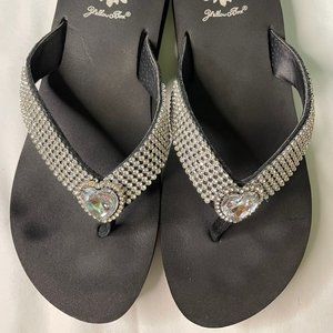 Rhinestone Crystal Heart Embellished Flip-Flops